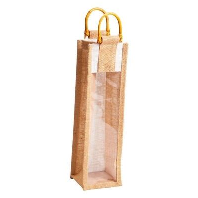 Sac en jute naturel et blanc pour 1 bouteille-Z196