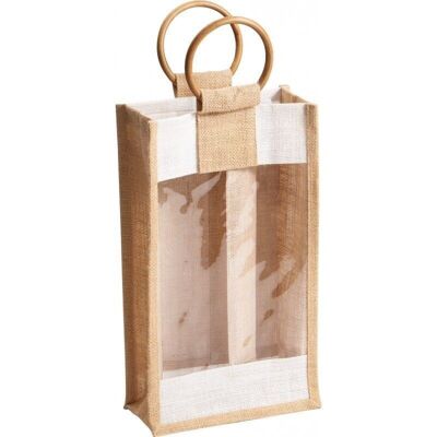 Natural and white jute bag for 2 bottles-Z197