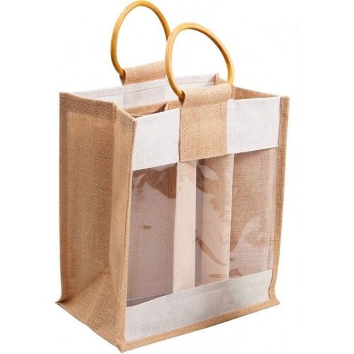 Sac en jute naturel et blanc pour 6 bouteilles-Z199