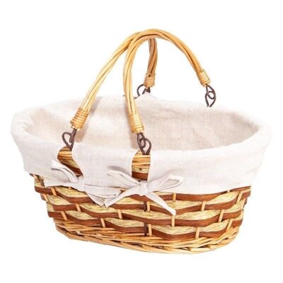 Natural and light brown oval basket double natural fabric-359J