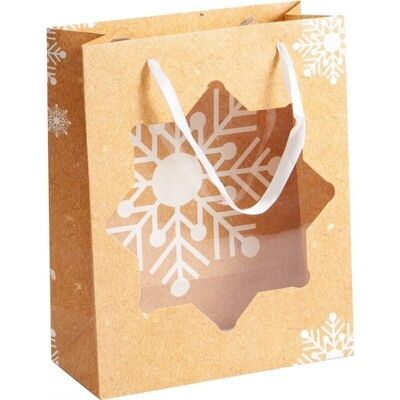 Natural white snowflake deco cardboard bag+window-704K