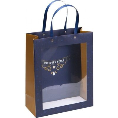 Bolsa de cartón FSC con dorado 'Joyeuses Fetes' + ventana-804W