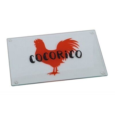 Glass tray deco rooster + cocorico-9055