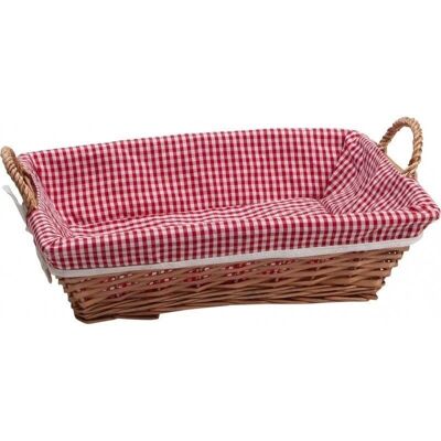 Honey wicker basket white/red gingham fabric handles-A110