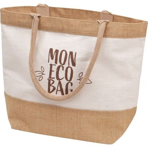 Sac en jute naturel et blanc Mon eco bag-C194