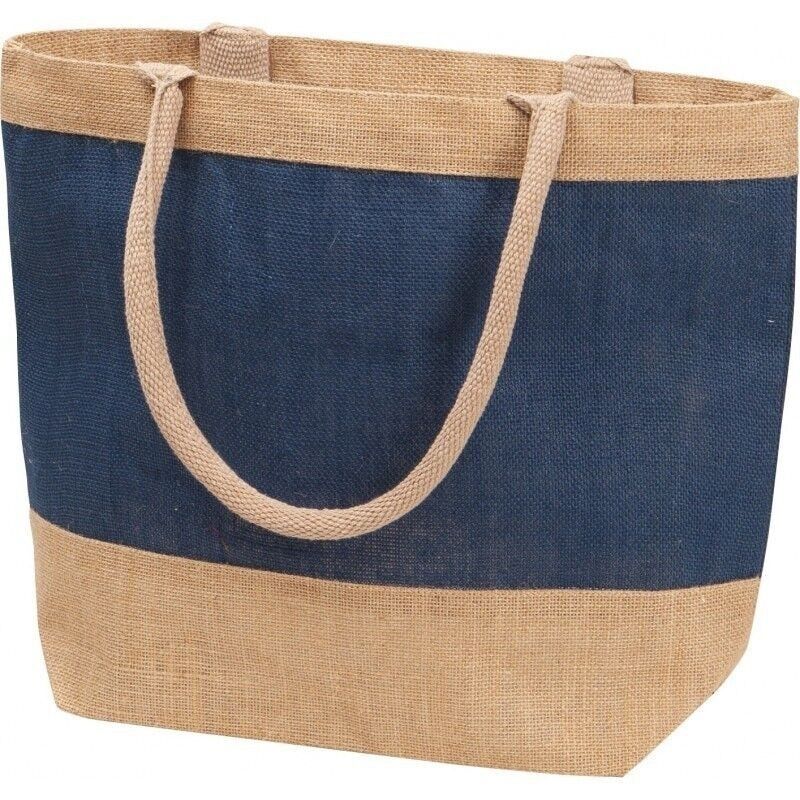 Borsa in juta naturale e blu-C195