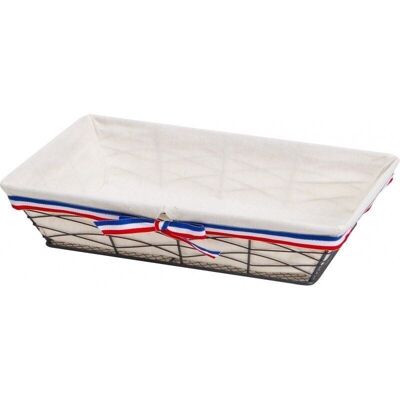 Corbeille metal gris fonce tissu ecru bord bleu/blanc/rouge-C374