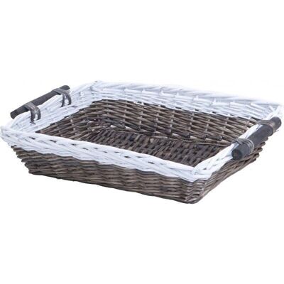 Brown and white solid wicker basket with handles-Y122