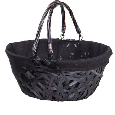 Wicker basket black wood double black fabric-Y297