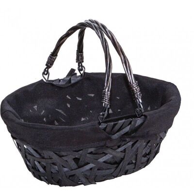 Wicker basket black wood double black fabric-Y298
