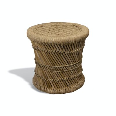 HAND BRAIDED NATURAL BAMBOO SIDE TABLE 39X39X39CM ZAMZEBE