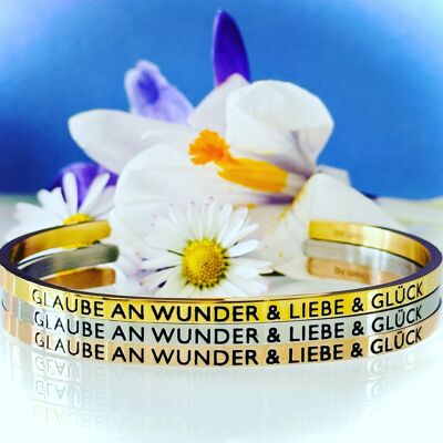BELIEVE IN WONDER & LOVE & LUCK, bangle stainless steel silver, rose and gold