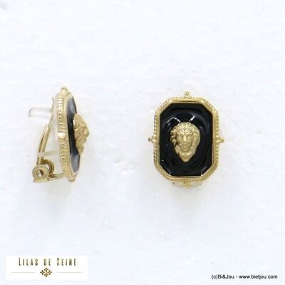 Boucles d'oreilles clip acier inox émail rococo lion 0322025