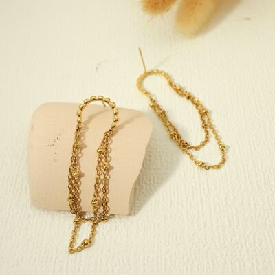 Golden double chain dangling earrings