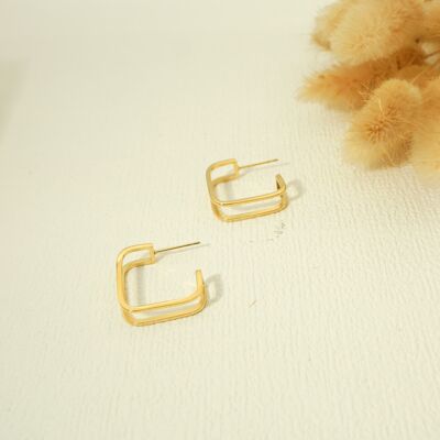 Double line square golden hoops