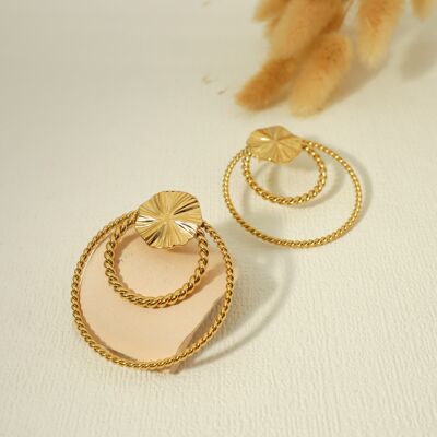 Golden double circle earrings
