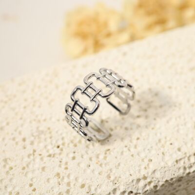 Bague ajustable multi rectangle argentée