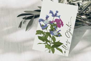 Carte postale 'All the best' avec des fleurs violettes, certifiée FSC 2