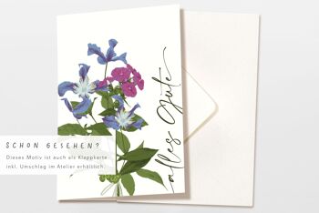Carte postale 'All the best' avec des fleurs violettes, certifiée FSC 6