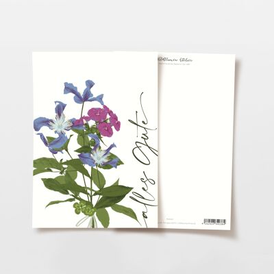 Postal 'Todo lo mejor' con flores moradas, certificada FSC