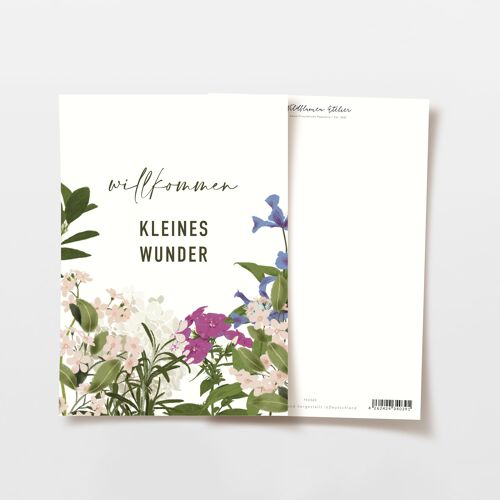 Postkarte 'Willkommen kleines Wunder' mit Blumen, FSC zertifiziert