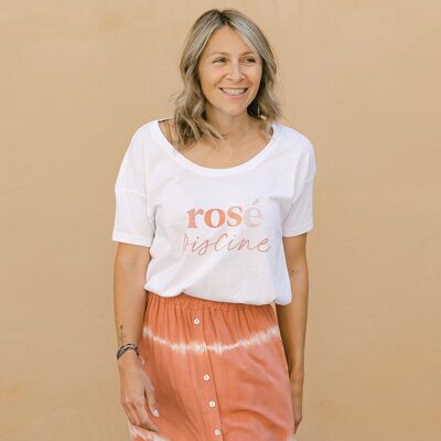 Camiseta mujer algodón orgánico estampado Rosé Piscine