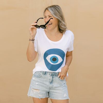 Camiseta de mujer de algodón orgánico con estampado de ojos