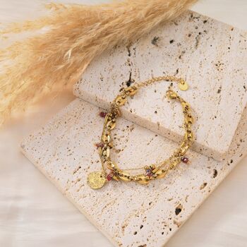 Bracelet triple chaîne et perles de couleur 5