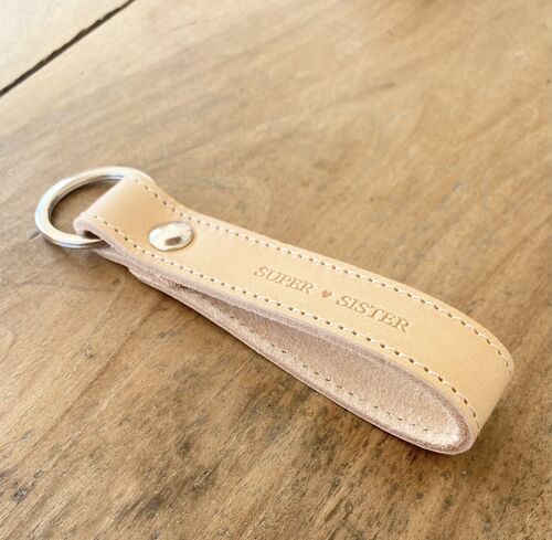 Porte-clefs en cuir naturel "Super Sister"