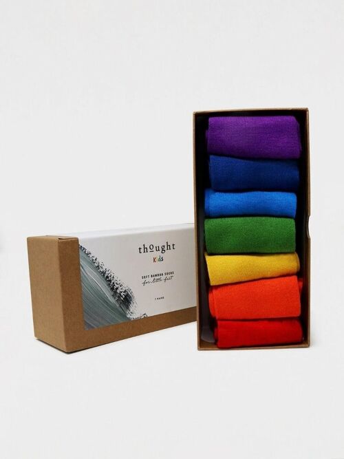 Kid's Rainbow Bamboo 7 Pack Sock Box - Size 2Y-3Y