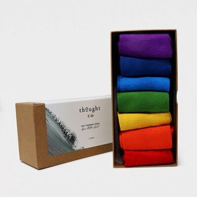 Kid's Rainbow Bamboo 7 Pack Sock Box - Size 2Y-3Y