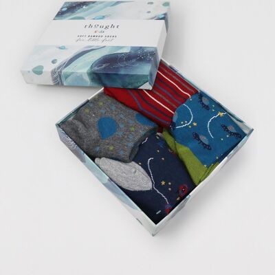 Franky Space Kids Bamboo 4 Sock Gift Box - Size 2Y-3Y