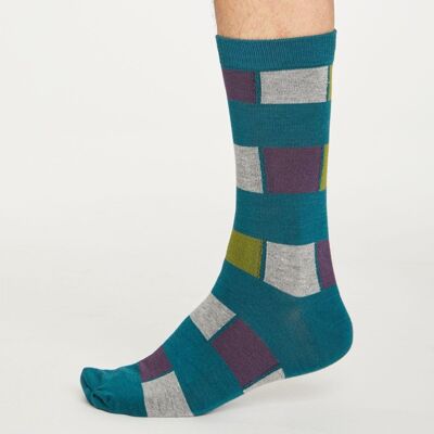 Geo Stripe Socks - Deep Teal