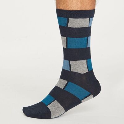 Geo Stripe Socks - Midnight Navy