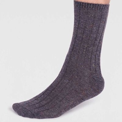 Aaron Ribbed Wool Blend Fleck Socks - Grey Marle