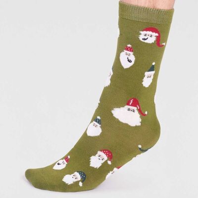 Alfredo Bamboo Christmas Snowman Socks - Lichen Green