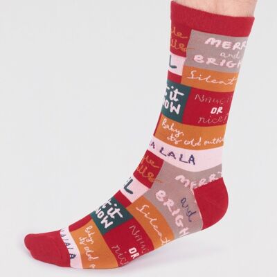 Caleb Organic Cotton Christmas Slogan Socks - Bright Red