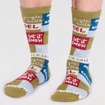 Caleb Organic Cotton Christmas Slogan Socks - Lichen Green