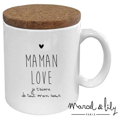 Tazza con coperchio in sughero "Maman Love" - ​​Festa della Mamma