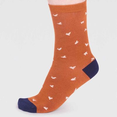 Wren Bamboo Bird Socks - Harvest Orange