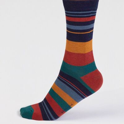 Maddock Bamboo Stripe Socks - Indigo Blue