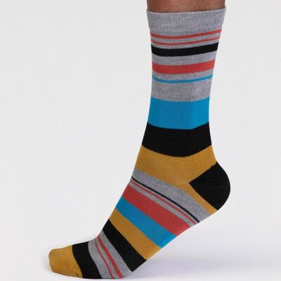 Maddock Bamboo Stripe Socks - Grey Marle