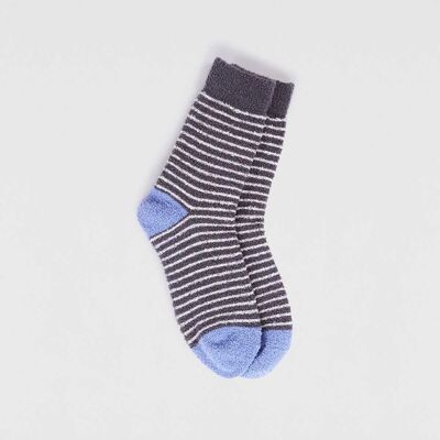 Sammie Kids' Recycled Polyester Stripe Fluffy Sock - Dark Grey Marle - Size 2Y-3Y