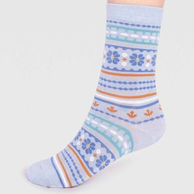 Waverly Organic Cotton Pattern Socks - Foam Blue