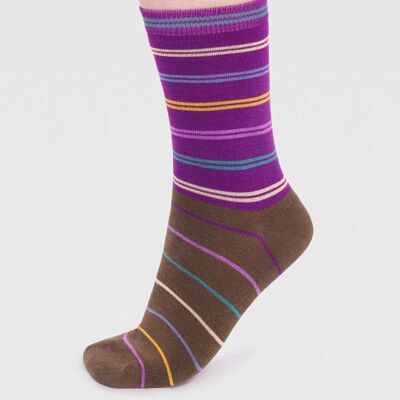 Lauryn Bamboo Stripe Socks - Plum Purple