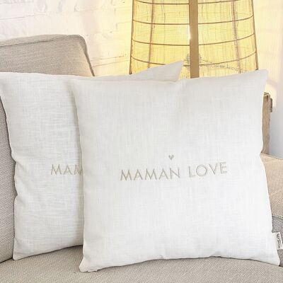 Fodera per cuscino ricamata - 100% lino - bianco gesso - Maman Love