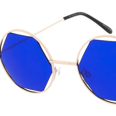 Sonnenbrille - Icon Eyewear JOLIE - Rahmen in Hellgold / Blau mit Gläsern in Dunkelblau