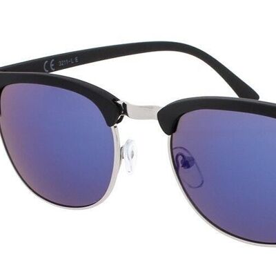 Lunettes de soleil - Icon Eyewear CAIRO - Finition caoutchouc noir / Monture verres bleus avec verres miroir bleus