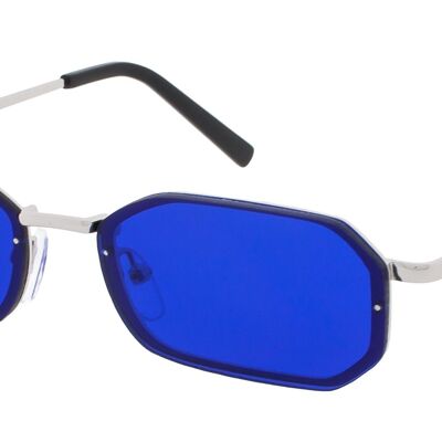 Sunglasses - Icon Eyewear OLLIE - Silver frame with Dark Blue lens