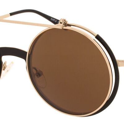 Sunglasses - Icon Eyewear FLIP - Black & Gold frame with Brown lens